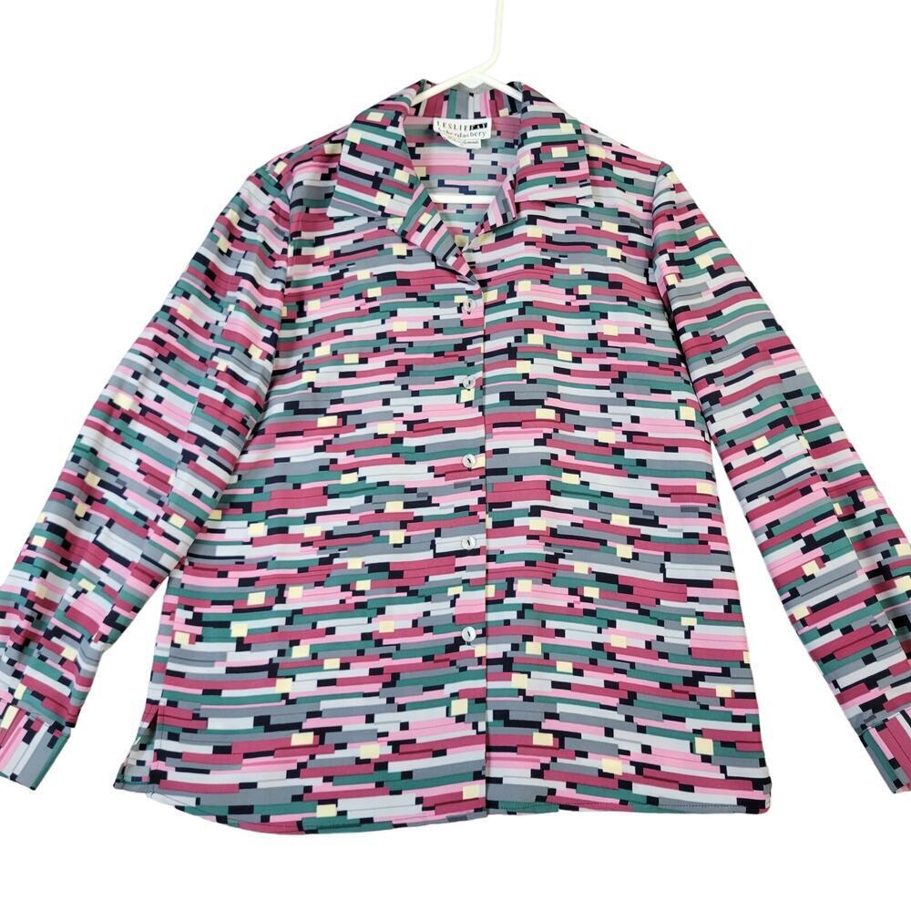Vintage 90's Geometric Blouse Women's Size 10 Fairy Y2K Button Digital Retro